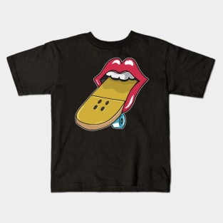 Glossy red lips skateboard tongue Skateboarding Kids T-Shirt